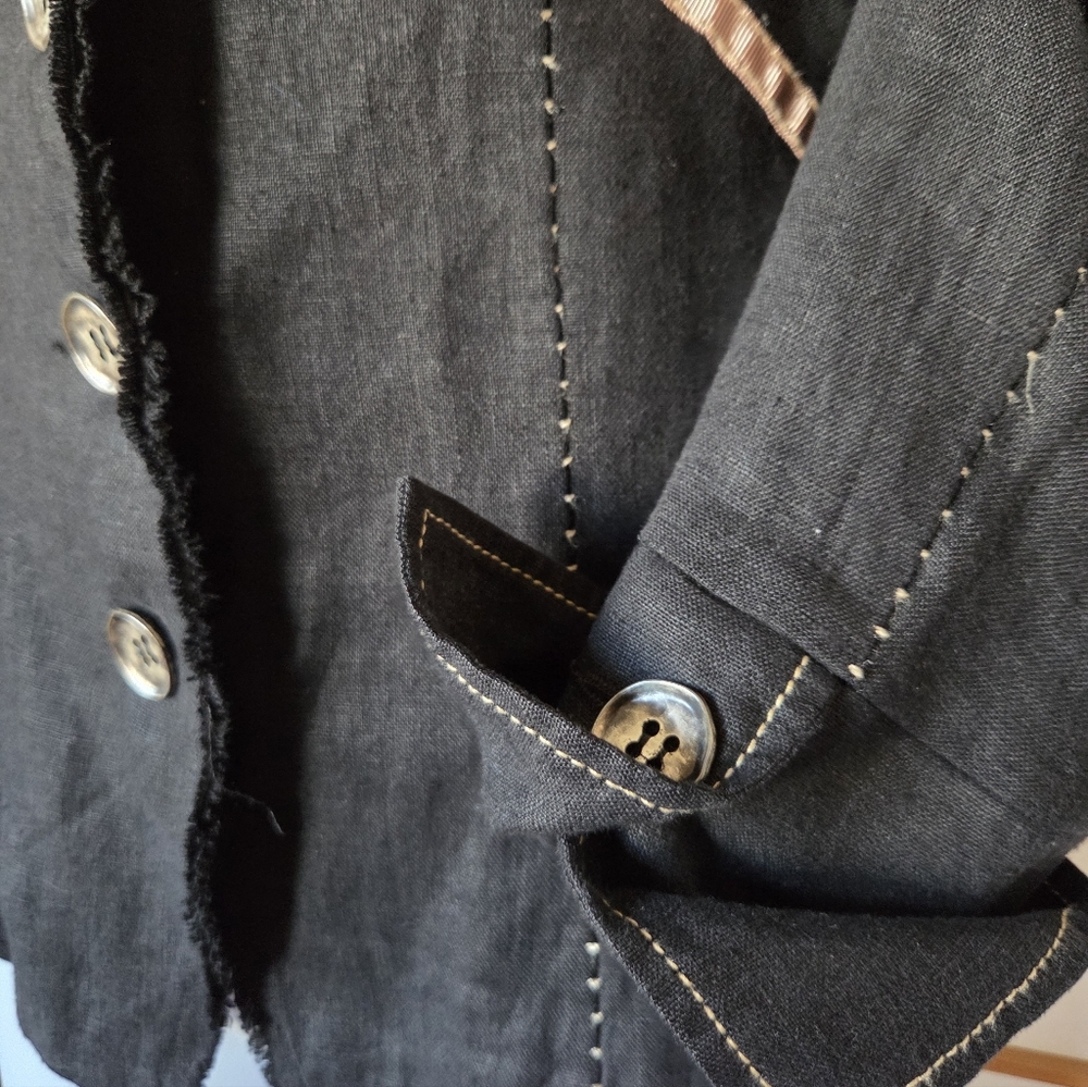 NWT WOMENS PERSONA GRATA MADE IN ITALY BLACK LINEN STYLISH BLAZER SIZE 4/XS - Picture 6 of 9